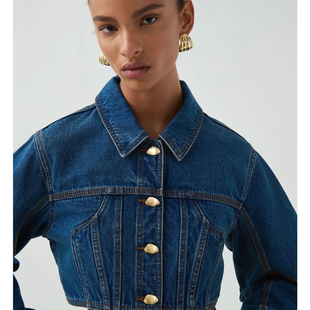 Aje Blue Denim Jacket with Gold Buttons